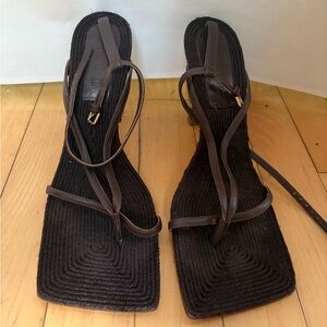 Bottega Veneta Stretch Dark Brown Strappy Sandals